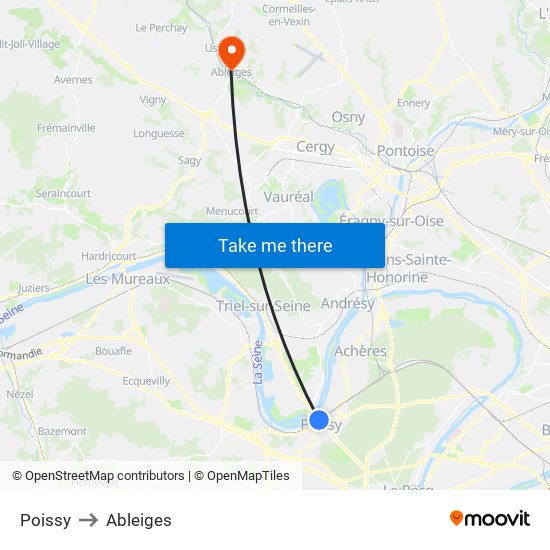 Poissy to Ableiges map