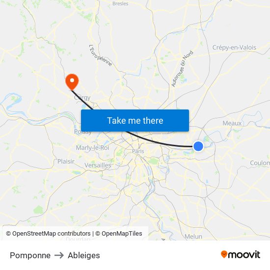 Pomponne to Ableiges map