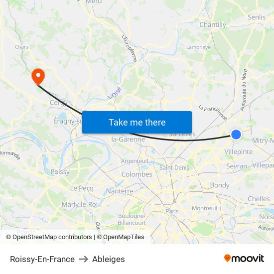 Roissy-En-France to Ableiges map