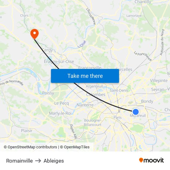 Romainville to Ableiges map