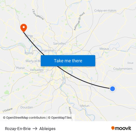 Rozay-En-Brie to Ableiges map