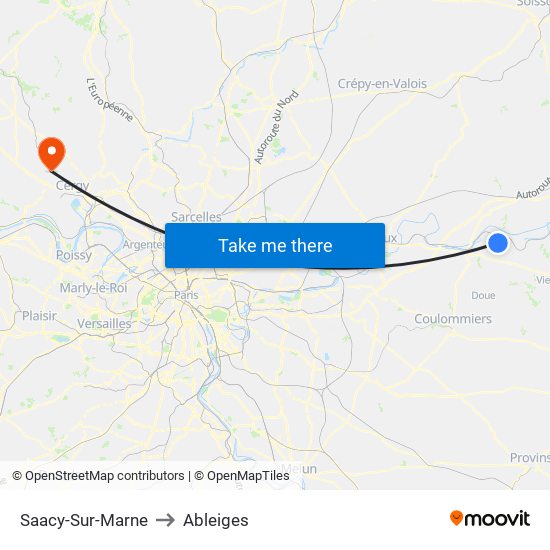 Saacy-Sur-Marne to Ableiges map