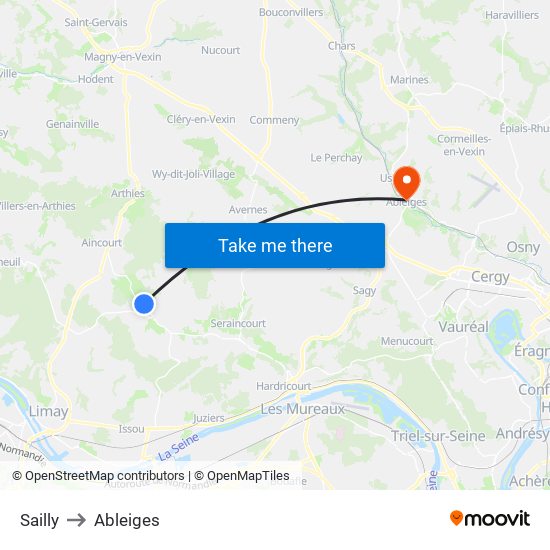 Sailly to Ableiges map