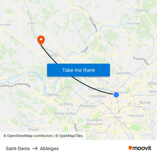 Saint-Denis to Ableiges map