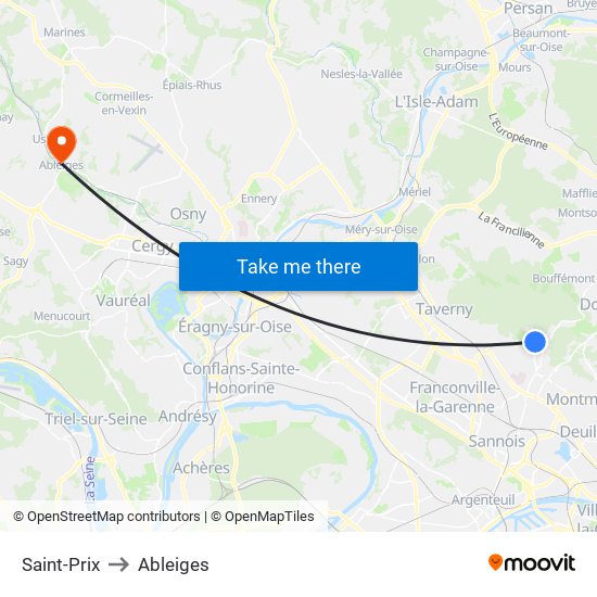 Saint-Prix to Ableiges map