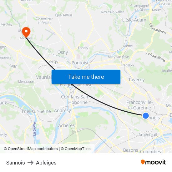 Sannois to Ableiges map
