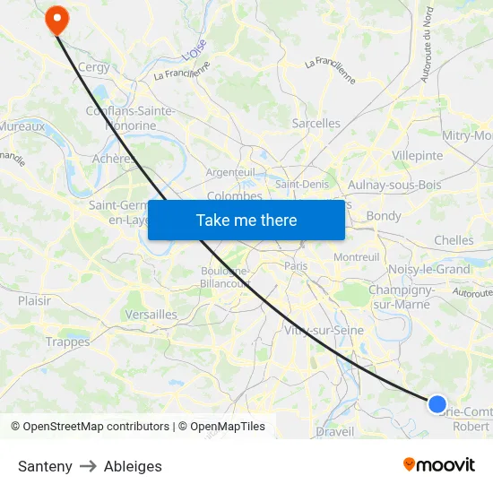 Santeny to Ableiges map