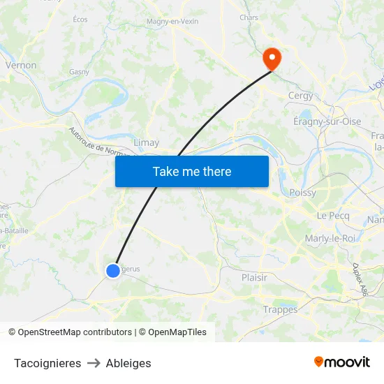 Tacoignieres to Ableiges map
