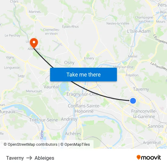 Taverny to Ableiges map