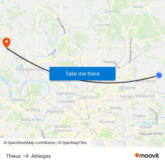 Thieux to Ableiges map