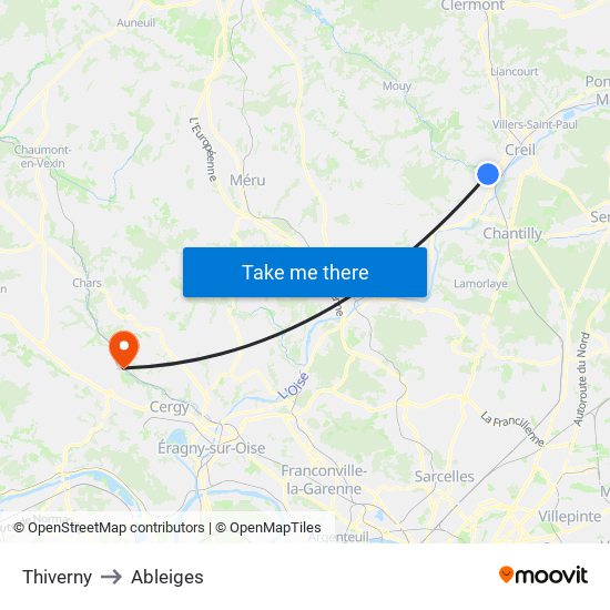 Thiverny to Ableiges map