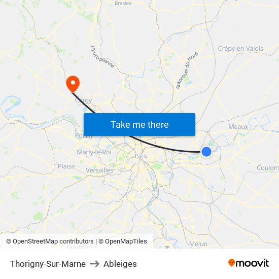 Thorigny-Sur-Marne to Ableiges map