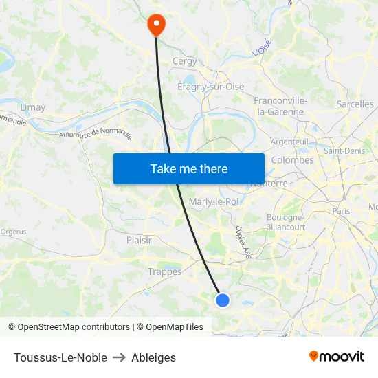 Toussus-Le-Noble to Ableiges map