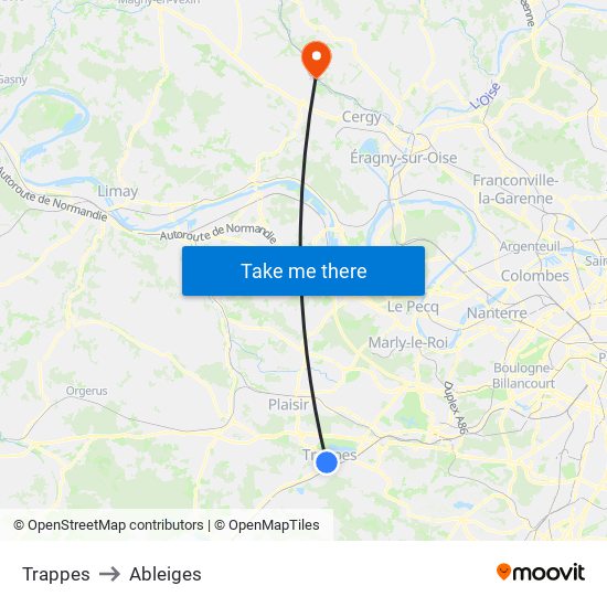 Trappes to Ableiges map