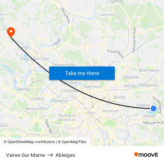 Vaires-Sur-Marne to Ableiges map