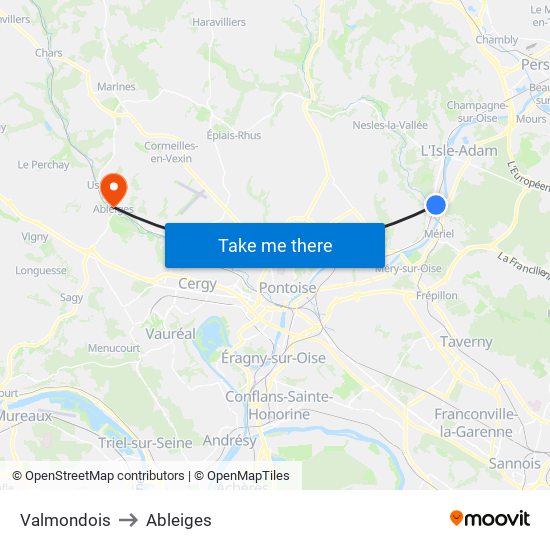 Valmondois to Ableiges map