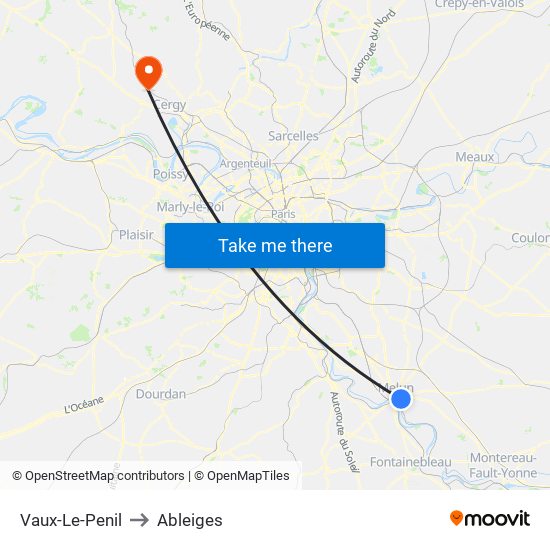 Vaux-Le-Penil to Ableiges map