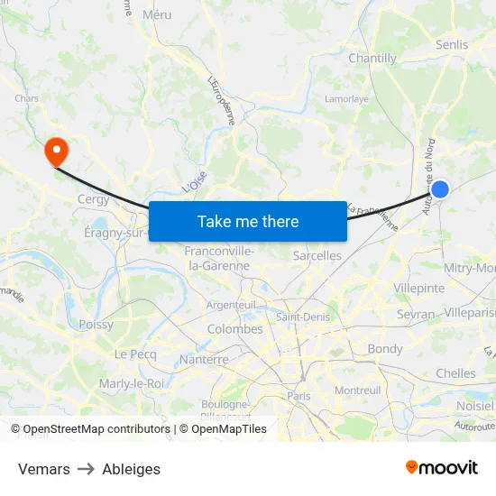 Vemars to Ableiges map