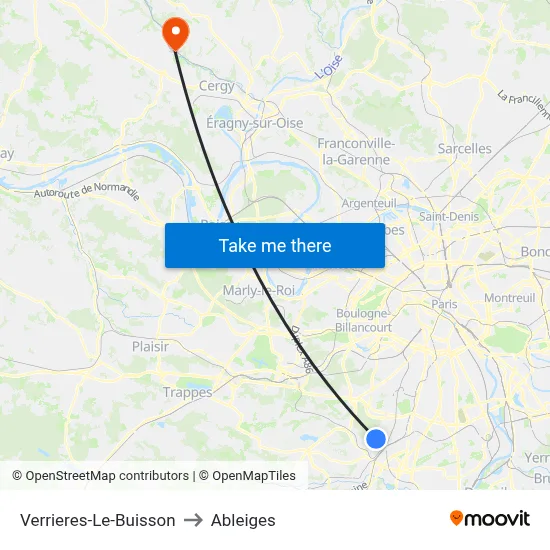 Verrieres-Le-Buisson to Ableiges map