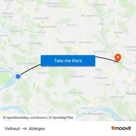 Vetheuil to Ableiges map