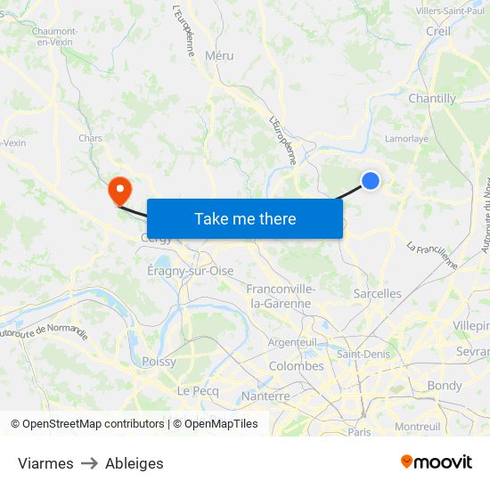 Viarmes to Ableiges map