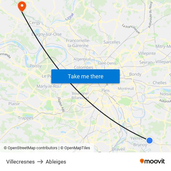Villecresnes to Ableiges map