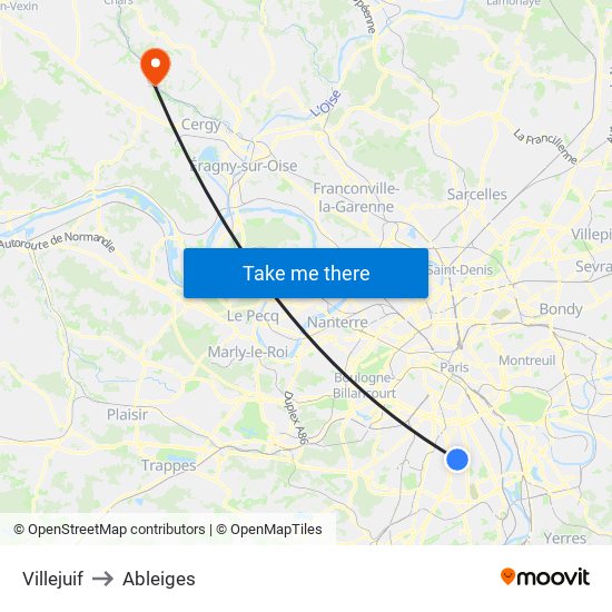 Villejuif to Ableiges map