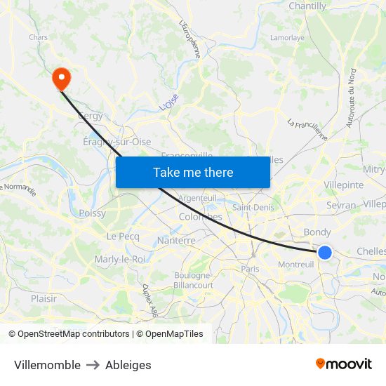 Villemomble to Ableiges map