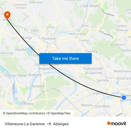 Villeneuve-La-Garenne to Ableiges map