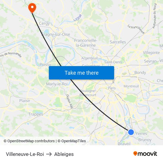 Villeneuve-Le-Roi to Ableiges map