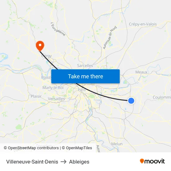 Villeneuve-Saint-Denis to Ableiges map
