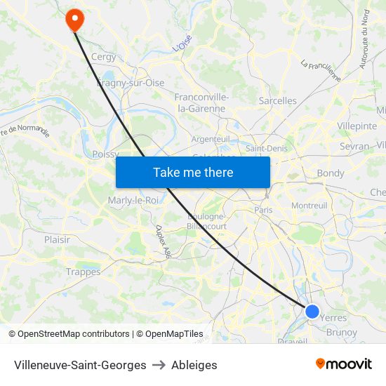 Villeneuve-Saint-Georges to Ableiges map
