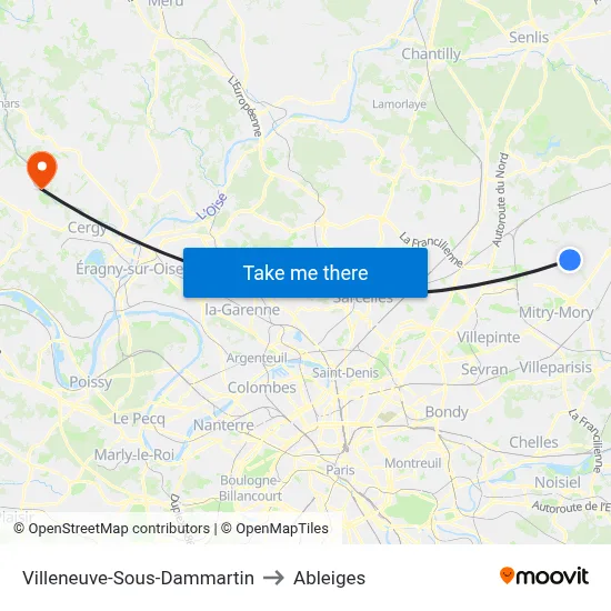 Villeneuve-Sous-Dammartin to Ableiges map