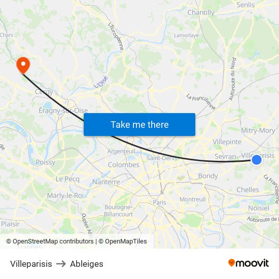 Villeparisis to Ableiges map