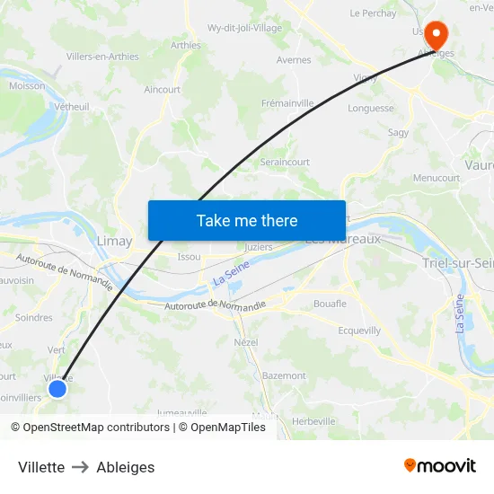 Villette to Ableiges map