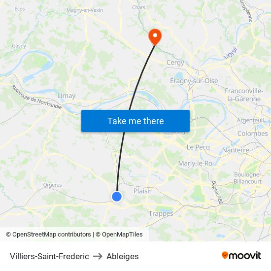 Villiers-Saint-Frederic to Ableiges map