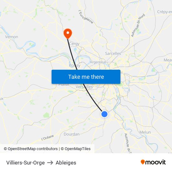Villiers-Sur-Orge to Ableiges map