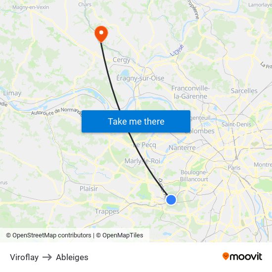 Viroflay to Ableiges map