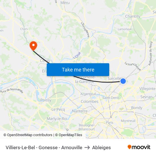 Villiers-Le-Bel - Gonesse - Arnouville to Ableiges map
