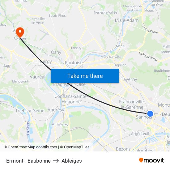 Ermont - Eaubonne to Ableiges map