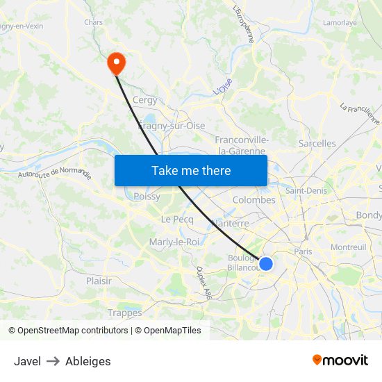 Javel to Ableiges map