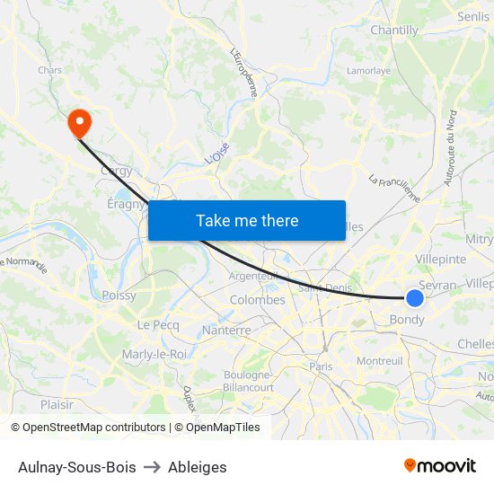 Aulnay-Sous-Bois to Ableiges map