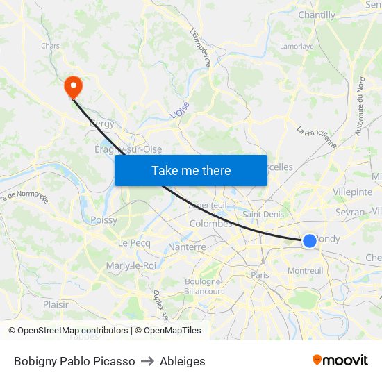 Bobigny Pablo Picasso to Ableiges map