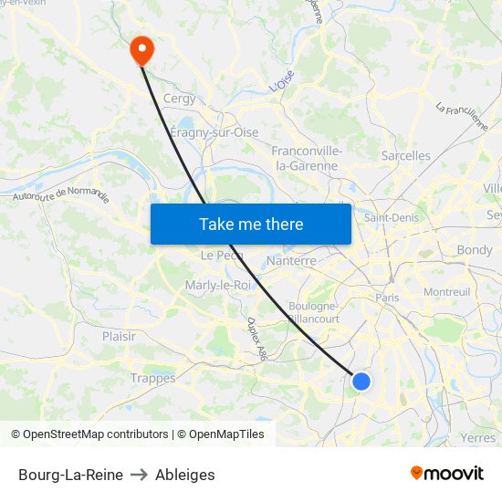 Bourg-La-Reine to Ableiges map