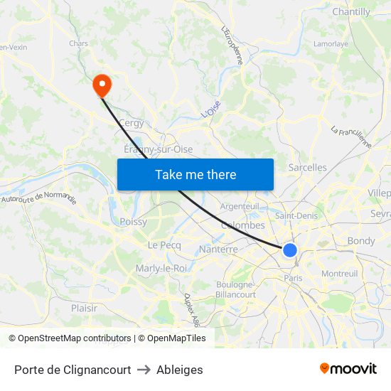 Porte de Clignancourt to Ableiges map