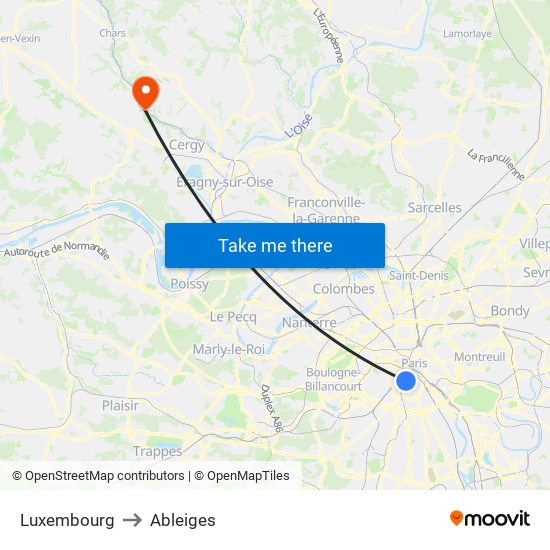 Luxembourg to Ableiges map