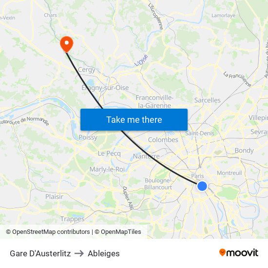 Gare D'Austerlitz to Ableiges map