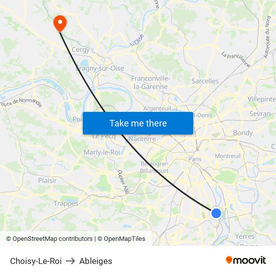 Choisy-Le-Roi to Ableiges map