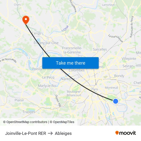 Joinville-Le-Pont RER to Ableiges map