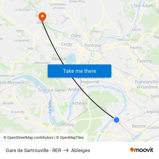 Gare de Sartrouville - RER to Ableiges map